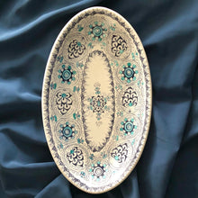Load image into Gallery viewer, Oval serving plate 'Little Palms' Blue &amp; Green
