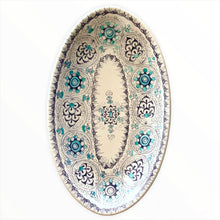 Load image into Gallery viewer, Oval serving plate 'Little Palms' Blue &amp; Green
