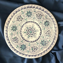 Load image into Gallery viewer, Small Round Serving Plate Little Palms Blue &amp; Green
