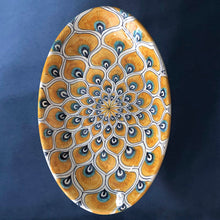 Load image into Gallery viewer, Oval Serving Dish 'Yellow Peacock Feathers'
